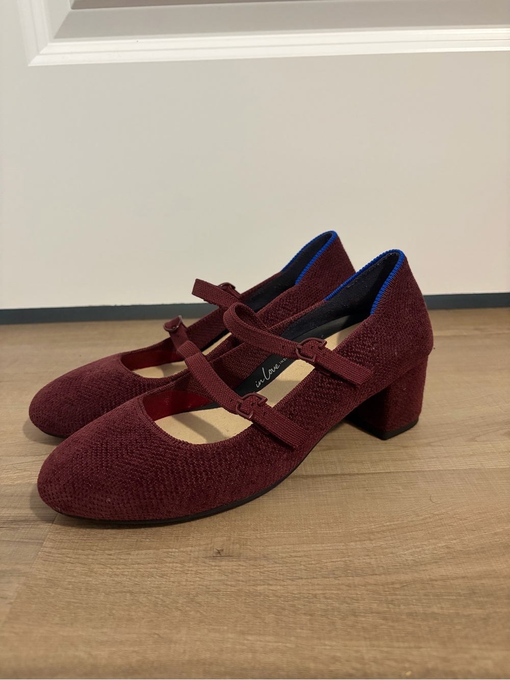 Rothy's Double-Strap Mary Jane Block Heels in Wine